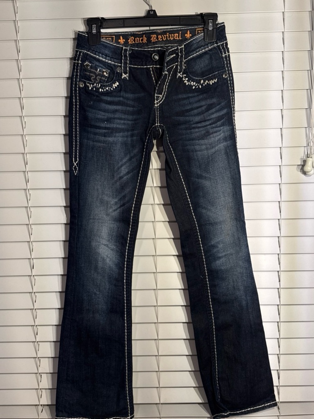 Rock Revival Women's Dark Indigo Flare Jeans with Contrast Stitching